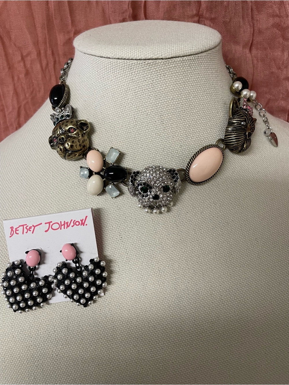 Betsey Johnson Dog Statement Necklace with coordinating Earrings